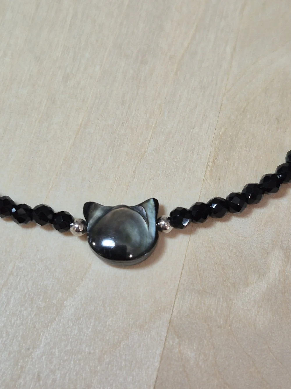 🐈‍⬛🐈‍⬛NEW🐈‍⬛🐈‍⬛ PRETTY!! Faceted Natural Stone OBSIDIANBlackCat HeadNecklace
